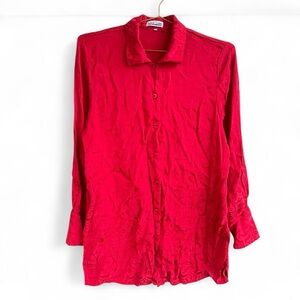 Vintage 90s Red Silk Blend Jacquard Button-Up Blouse